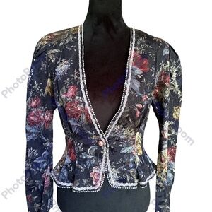 Vintage Nah Nah Collections by Jonathan Tait Women's Size 8  Navy Floral Jacket
